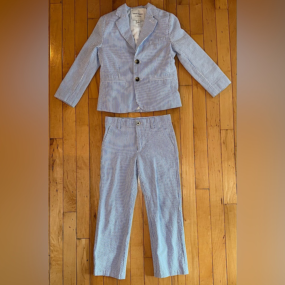 Janie And Jack Boy Blue Seersucker Pin Stripe Suit Size 6 - Great Condition!!!